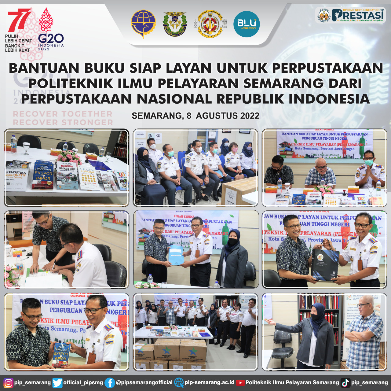 SERAH TERIMA BANTUAN BUKU SIAP LAYAN DARI PERPUSTAKAAN NASIONAL RI KE PERPUSTAKAAN PIP SEMARANG