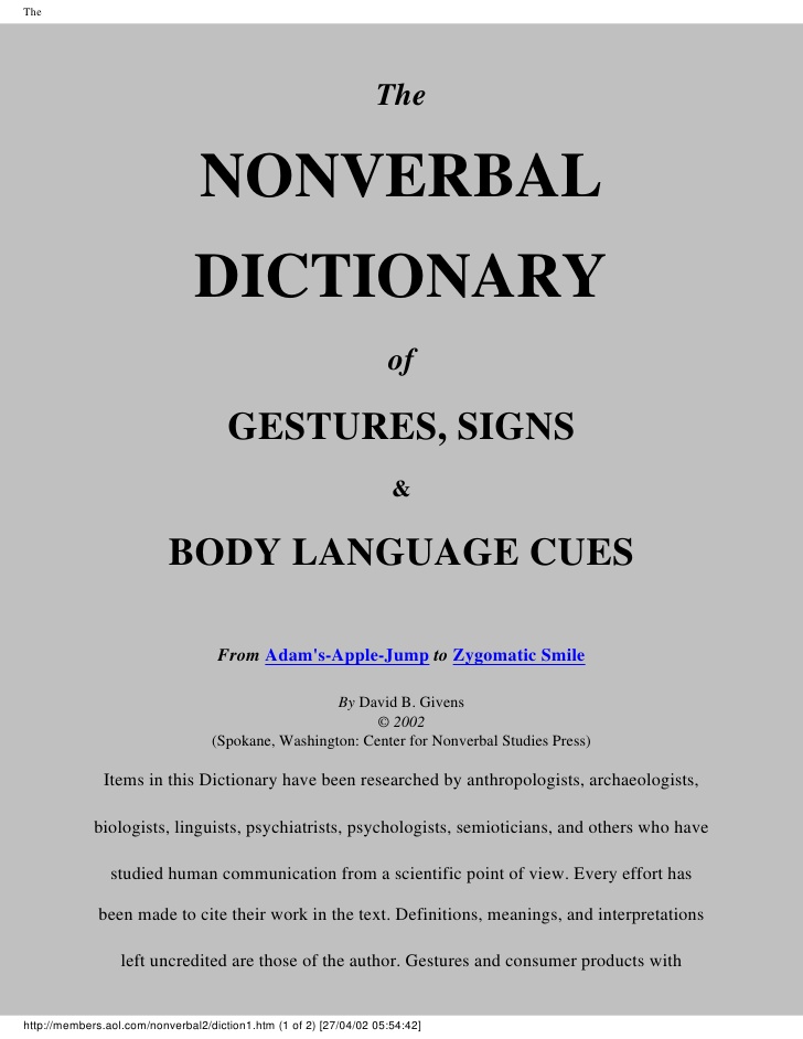 The Non-verbal Dictionary of Gestures, Signs, Body Languange Cues