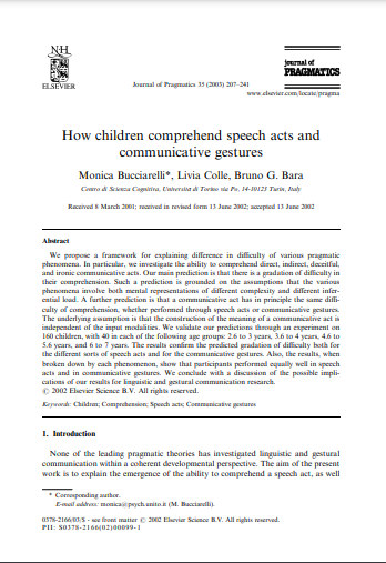 How children comprehend speech acts and communicative gestures