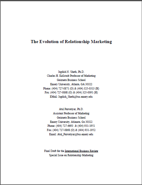 The Evolution of Relationship Marketing