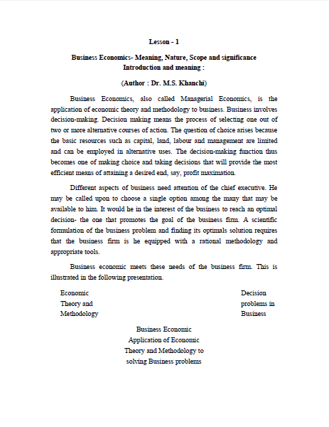 Business Economics- Meaning, Nature, Scope and significance Introduction and meaning