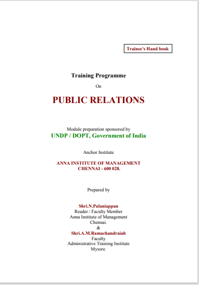 Training Programme  On  PUBLIC RELATIONS