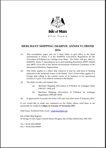 MERCHANT SHIPPING (MARPOL ANNEX V) ORDER  2014 