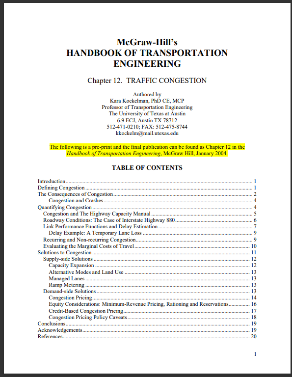 McGraw-Hill�s  HANDBOOK OF TRANSPORTATION  ENGINEERING