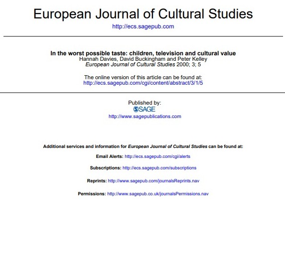 In the worst possible taste: children, television and cultural value