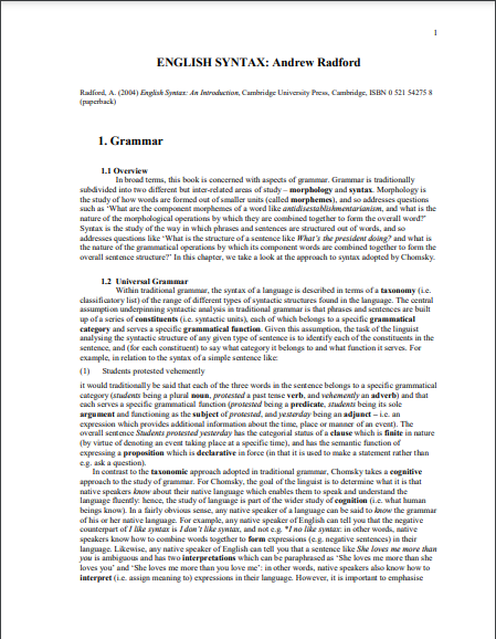 English Syntax: An Introduction, Cambridge University Press, Cambridge