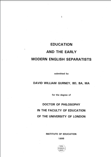 EDUCATION AND THE EARLY MODERN ENGLISH SEPARATISTS 